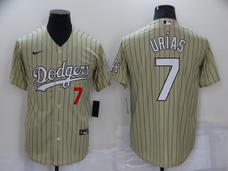 Men's Los Angeles Dodgers Front #7 Julio Urias Cream With KB Patch Cool Base Stitched Jersey